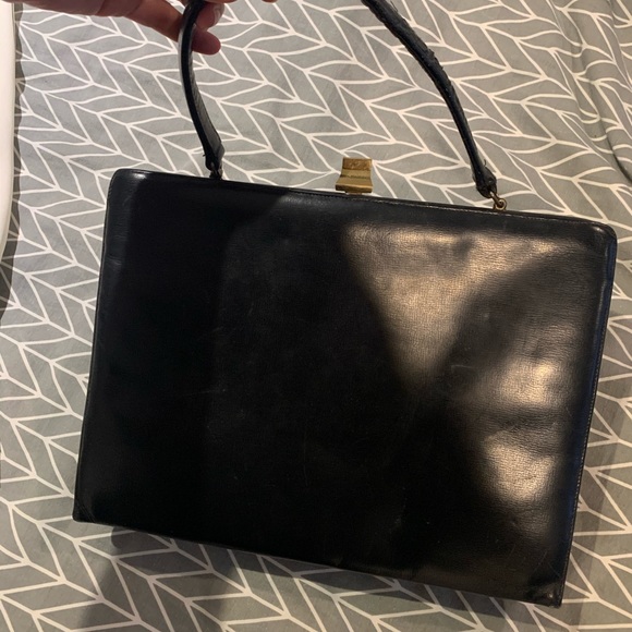 Vintage Bags Vintage Italian Black Leather Tophandle Box Bag Poshmark